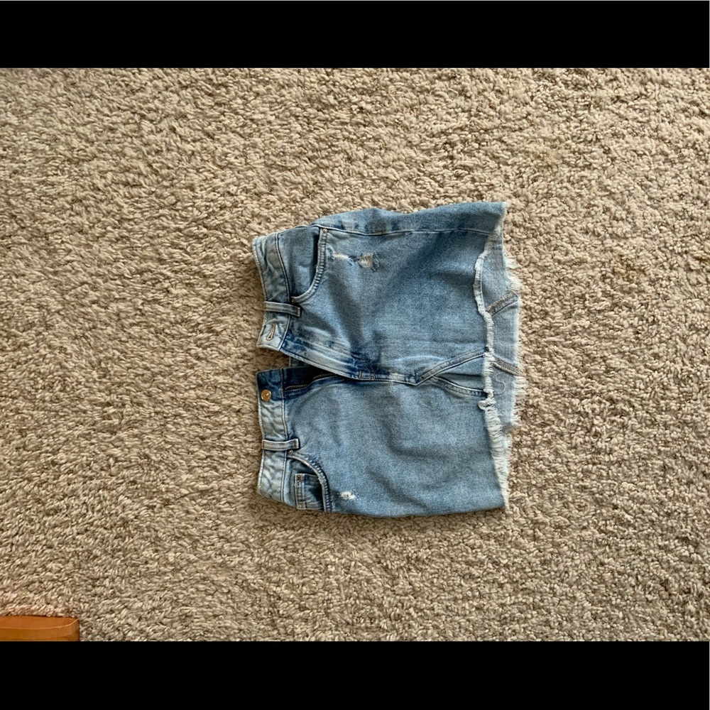 Denim mini skirt.